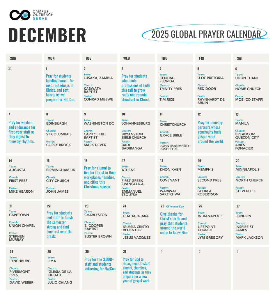 December calendar of prayer requests