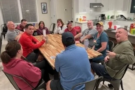 Reunion fun playing games after dinner